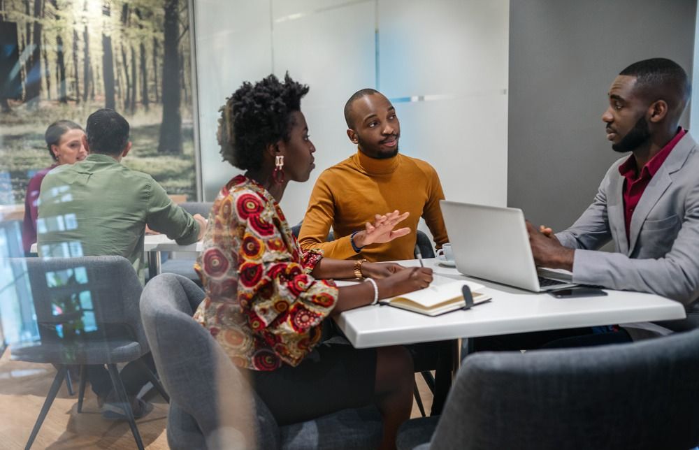The team in a client meeting